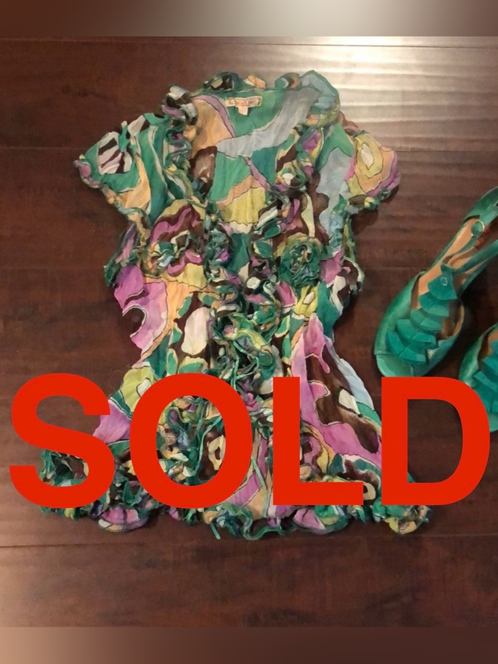 🔵VINTAGE MULTI COLOR CRINKLED RUFFLE TOP
